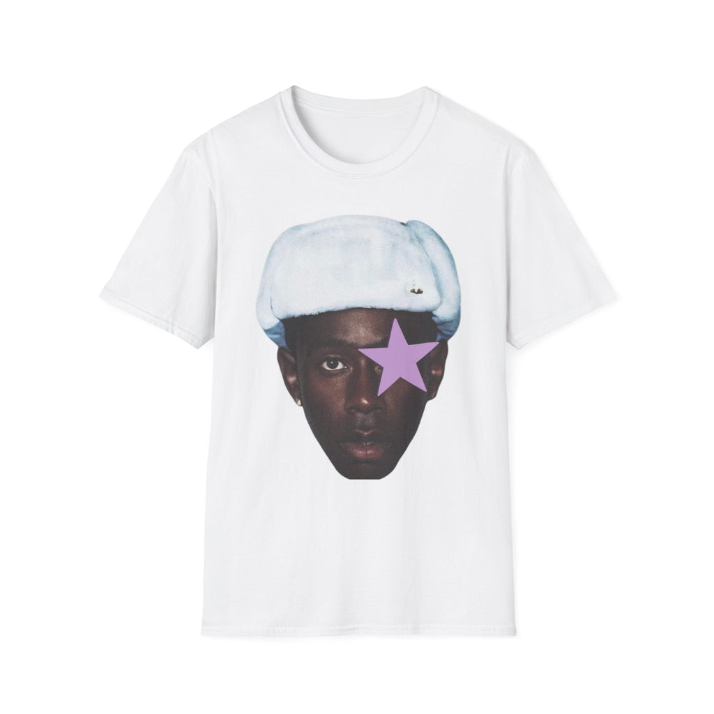 Star-Eyed Portrait T-Shirt — Vintage Pop Art Face with Purple Star