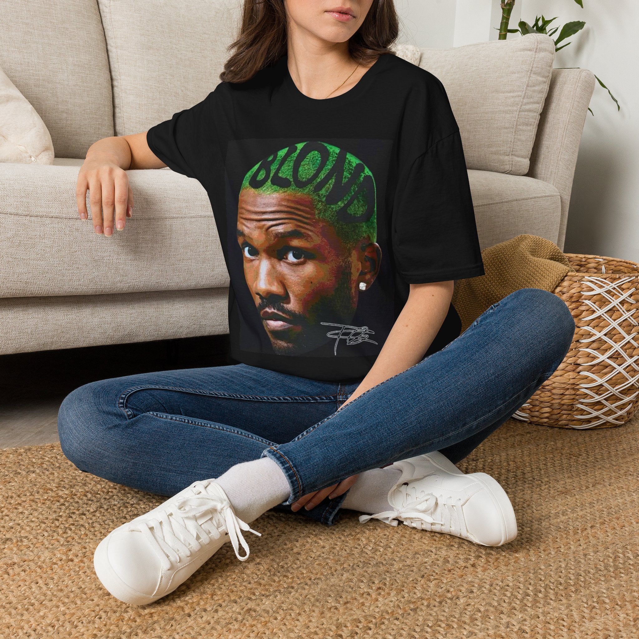Graphic T‑Shirt — Portrait with 'BLOND' Green Hair Text