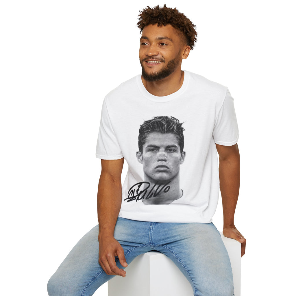 Graphic Tee — Vintage Bold Face Portrait with Signature