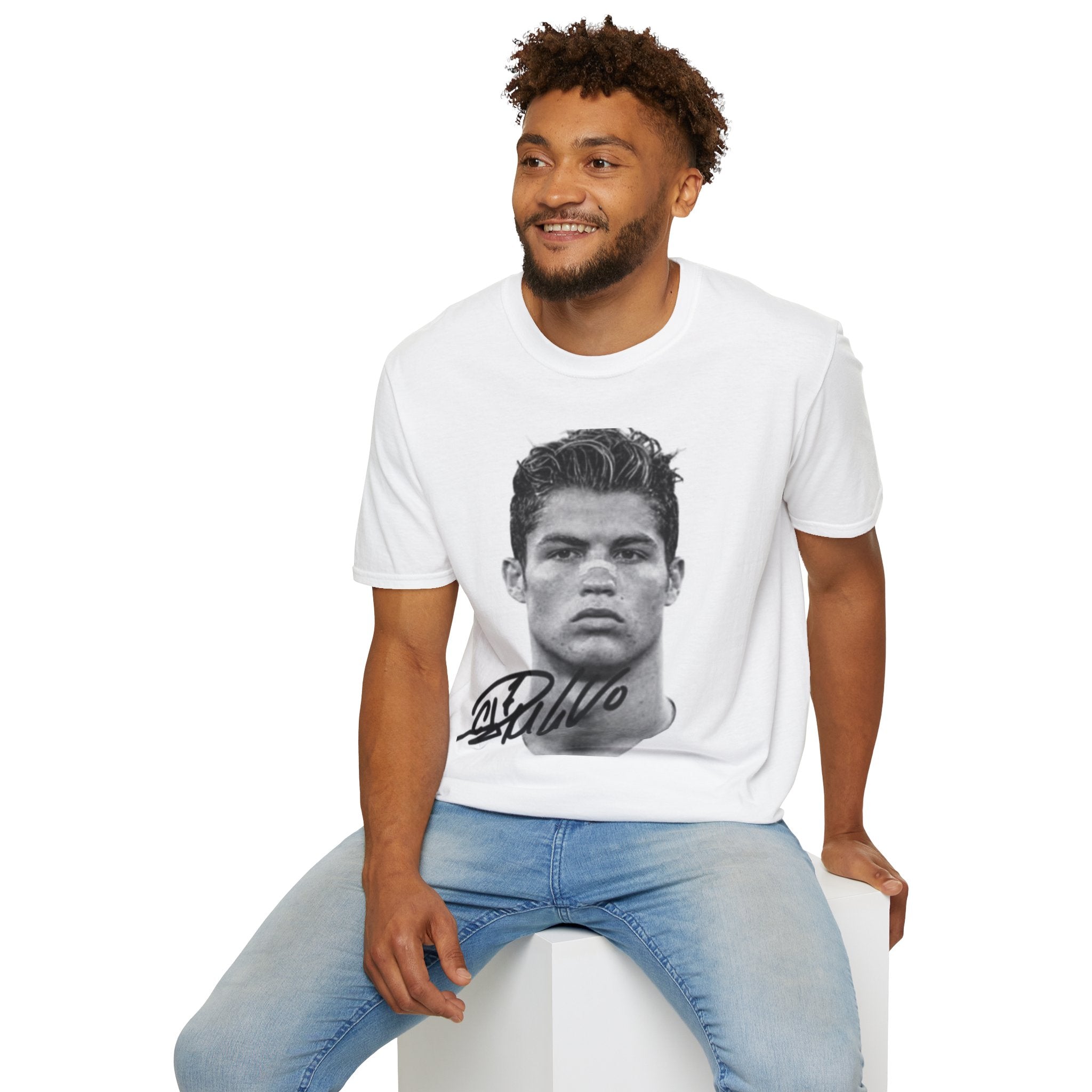 Graphic Tee — Vintage Bold Face Portrait with Signature