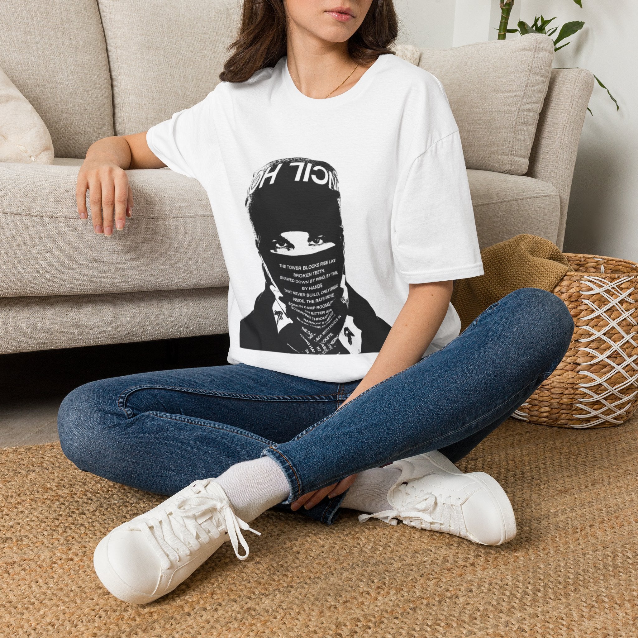 Bandana Mask Streetwear T-Shirt — Bold Black & White Urban Graphic