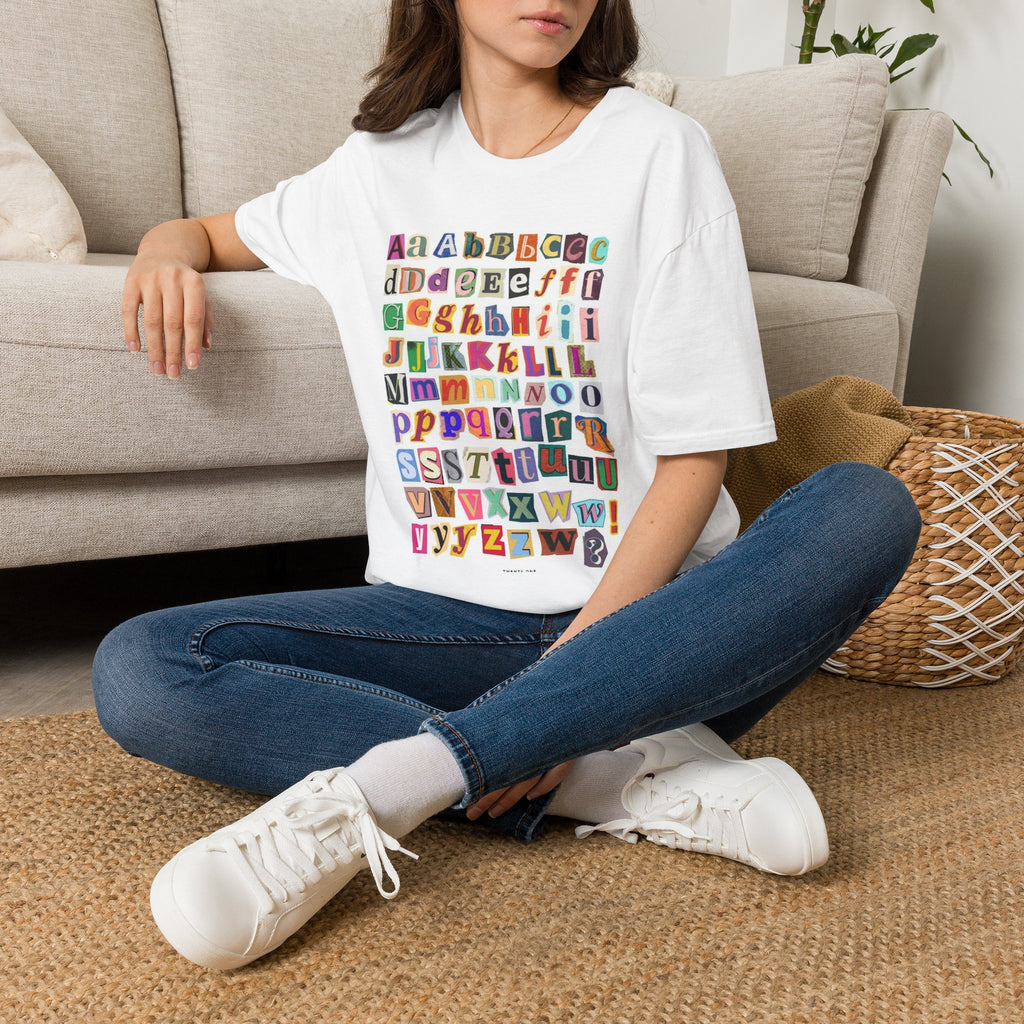 Alphabet Collage T-Shirt — Colorful Ransom-Note Letter Design for Teachers, Kids & Back-to-School