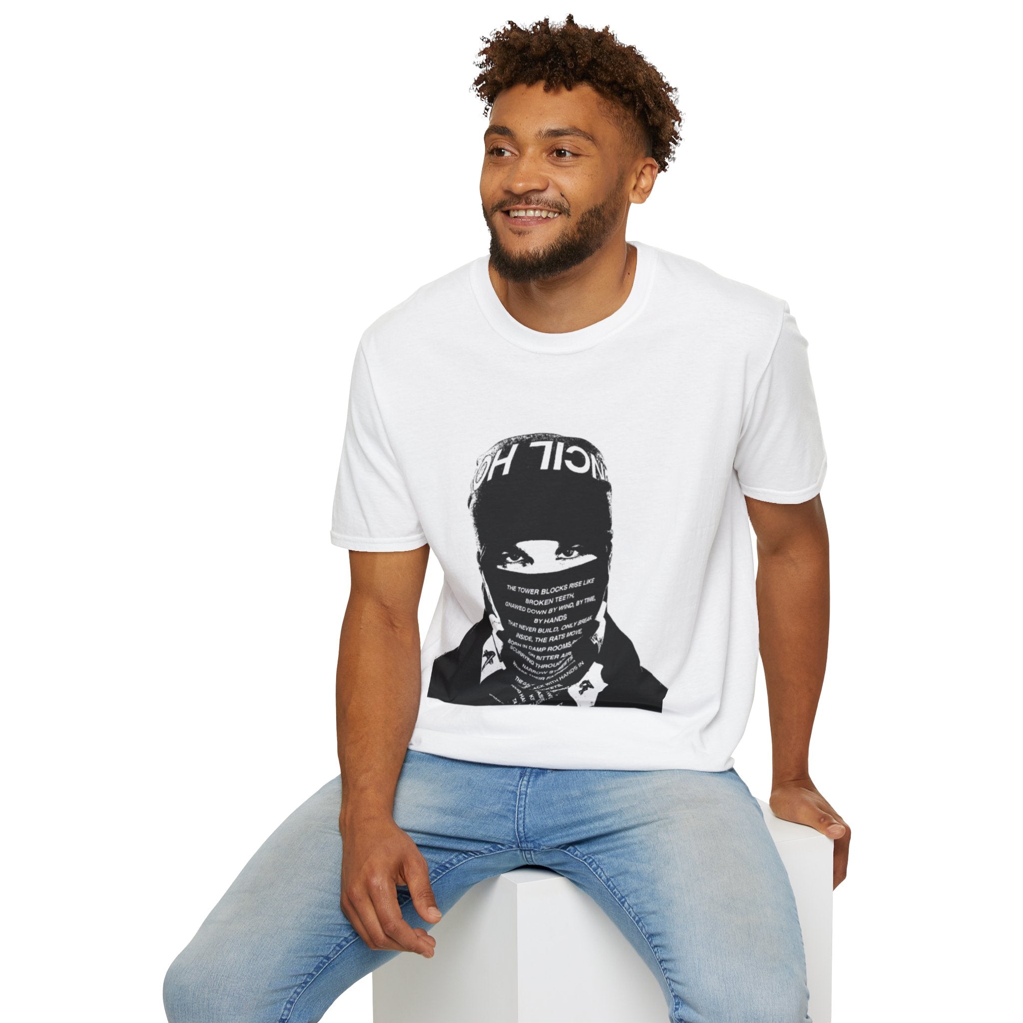Bandana Mask Streetwear T-Shirt — Bold Black & White Urban Graphic