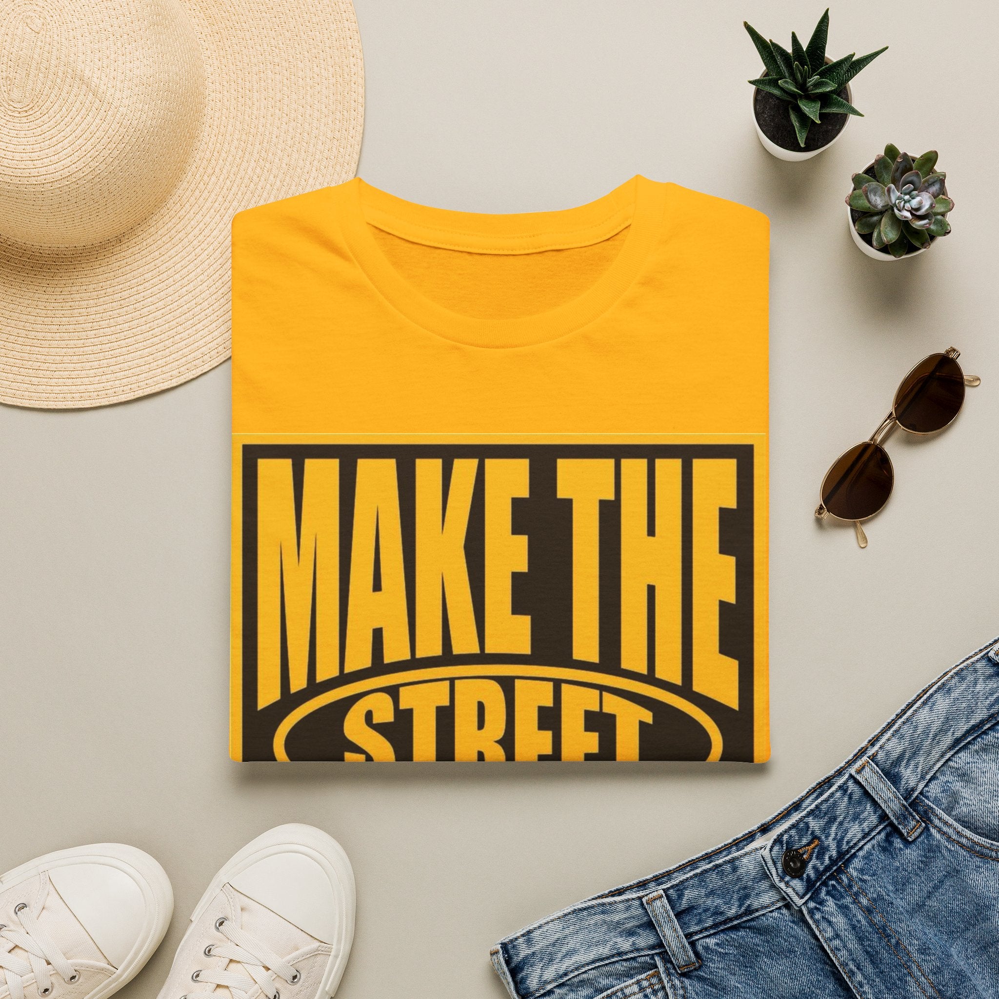 Make The Street Fly Again T‑Shirt — Retro Yellow Block Graphic Tee