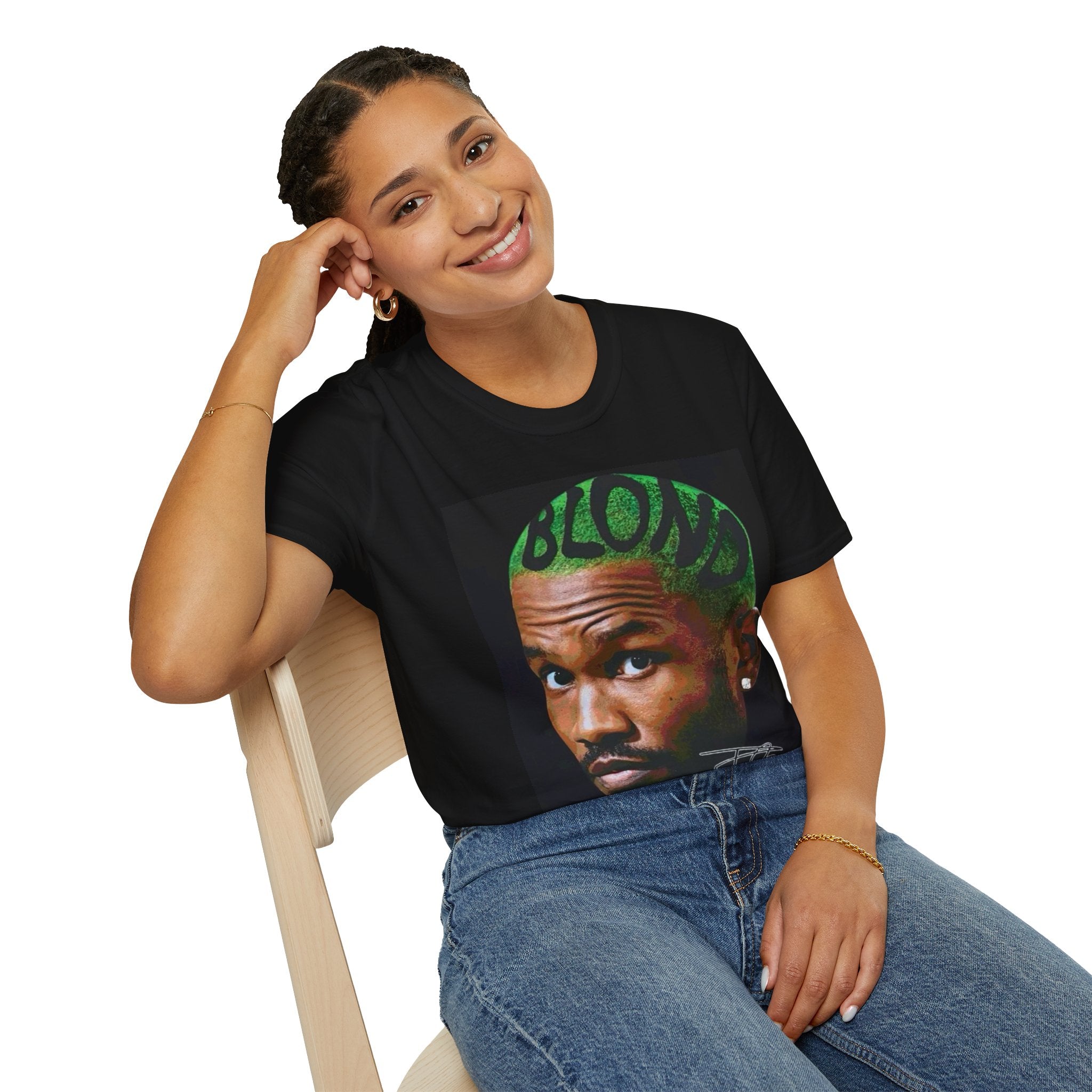 Graphic T‑Shirt — Portrait with 'BLOND' Green Hair Text