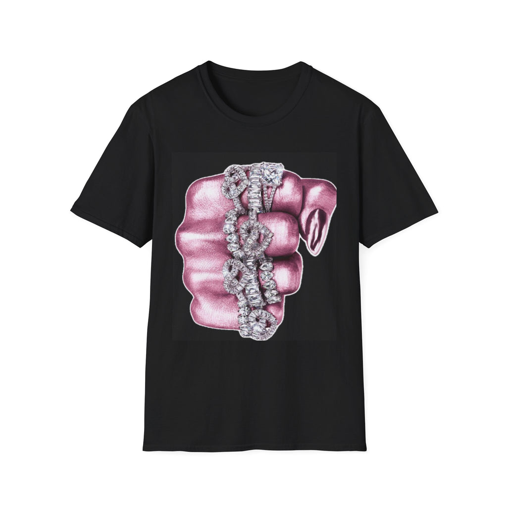 Graphic T-Shirt — Pink Knuckleduster Design with Diamond Chain