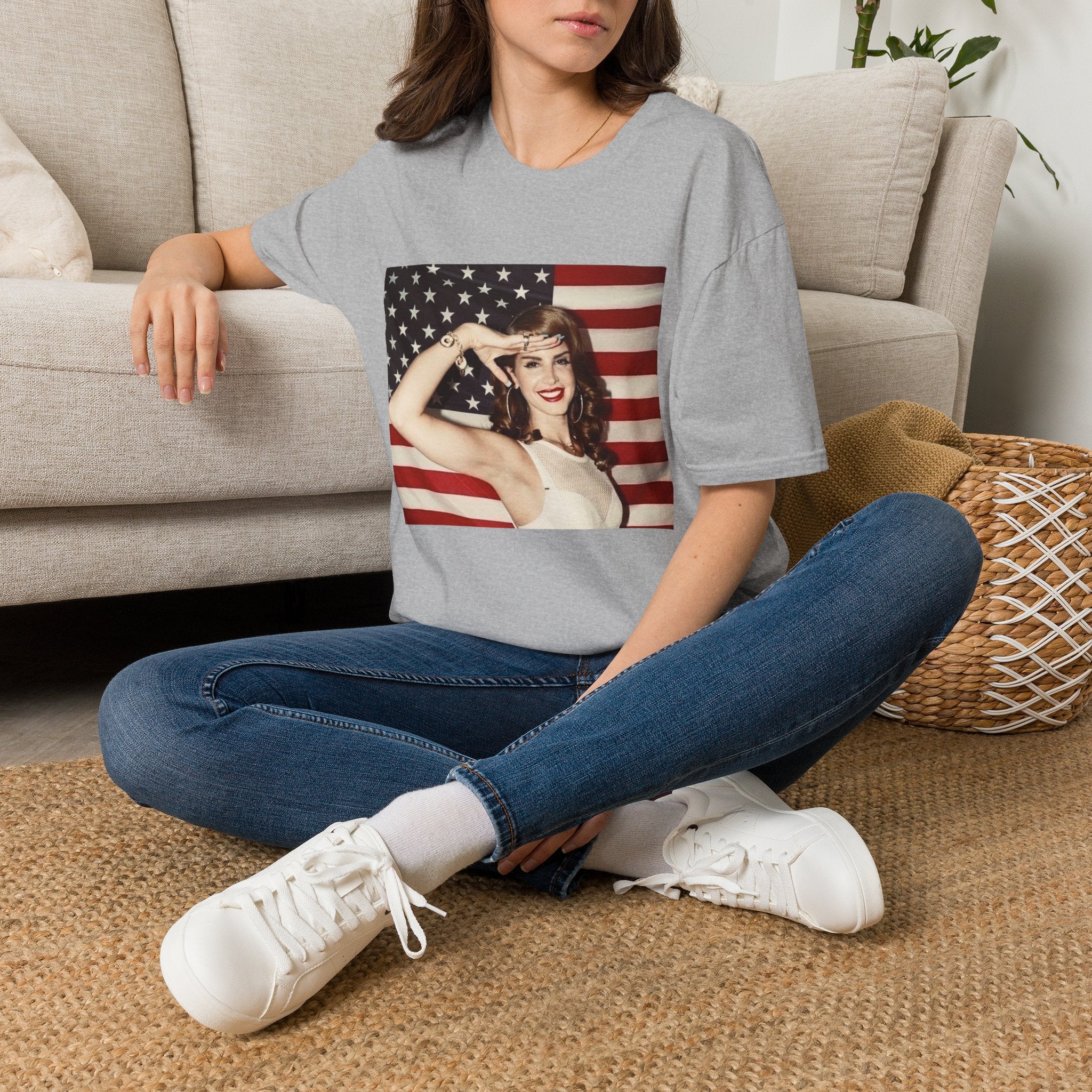 Patriotic Pin-Up T-Shirt — Retro Woman Saluting with American Flag