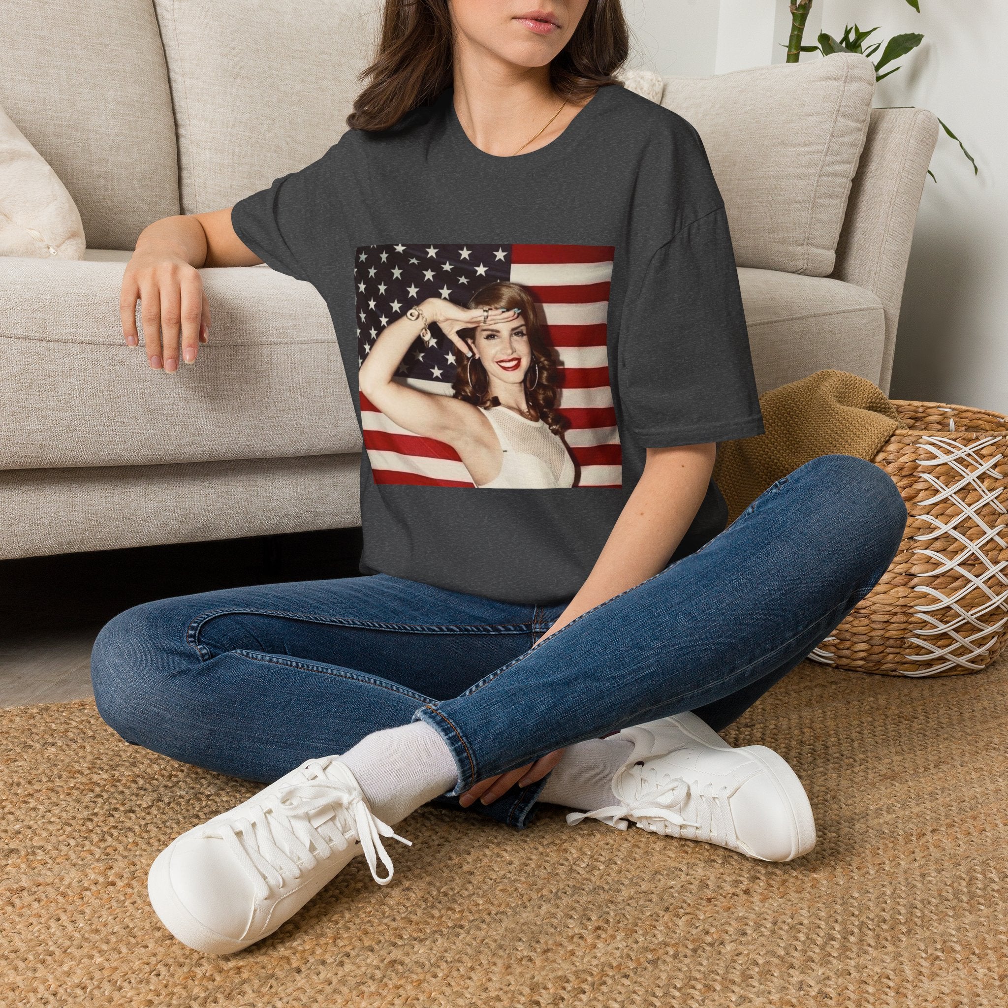 Patriotic Pin-Up T-Shirt — Retro Woman Saluting with American Flag