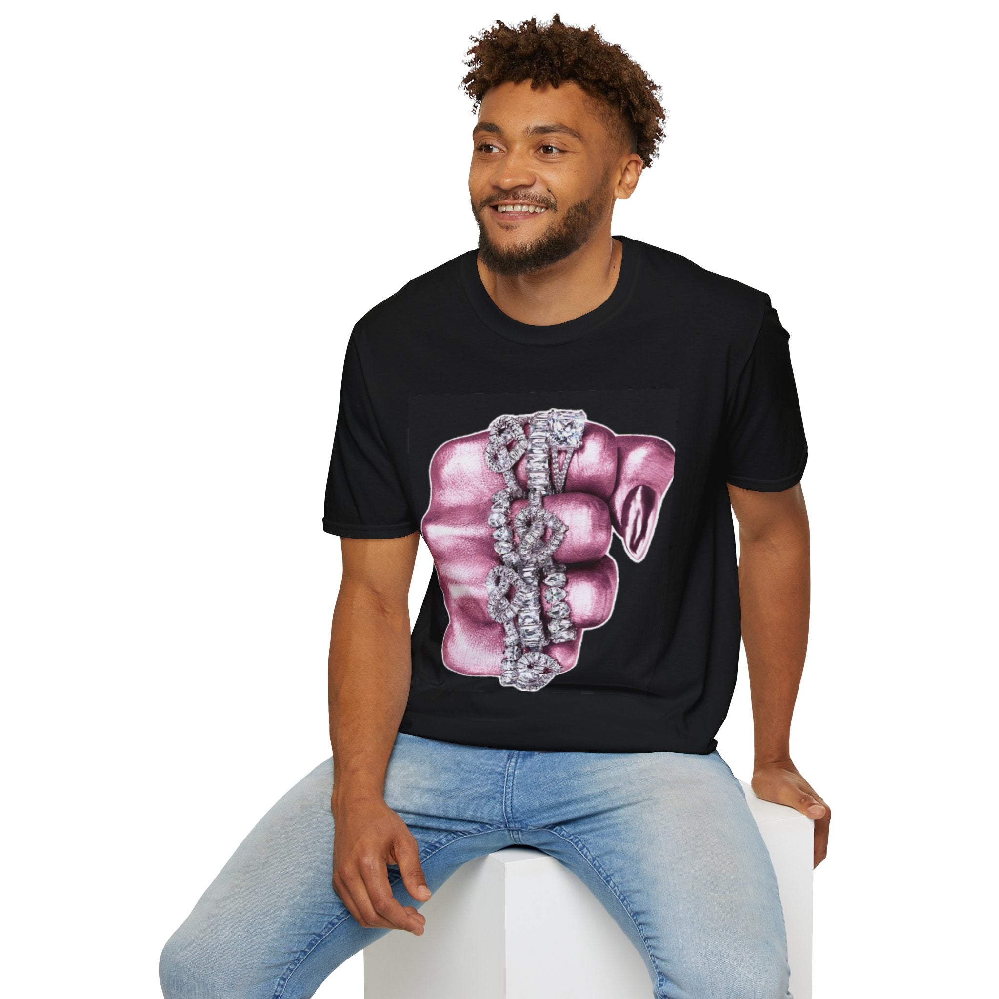 Graphic T-Shirt — Pink Knuckleduster Design with Diamond Chain