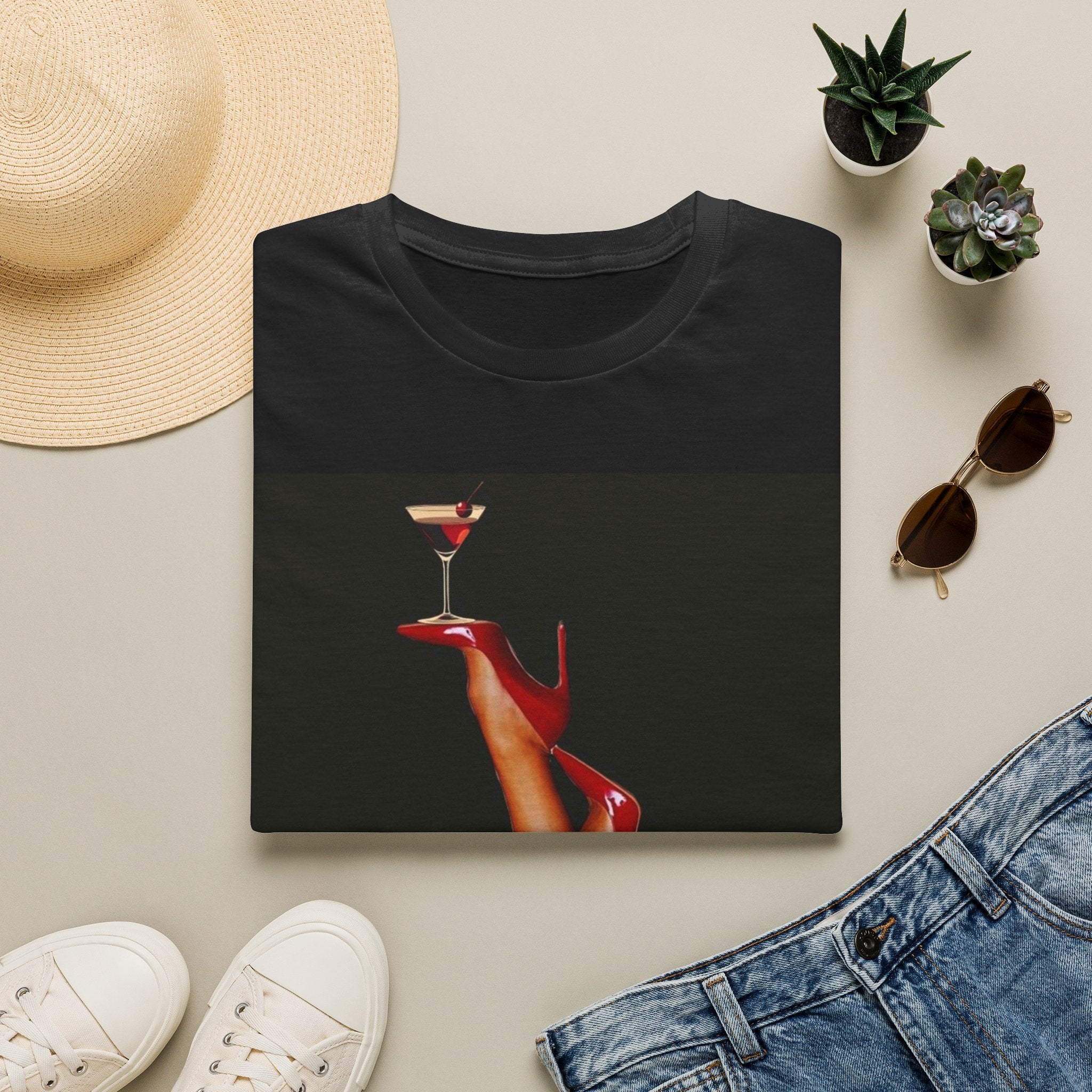High Heel Martini T-Shirt — Retro Glam Cocktail Graphic Tee