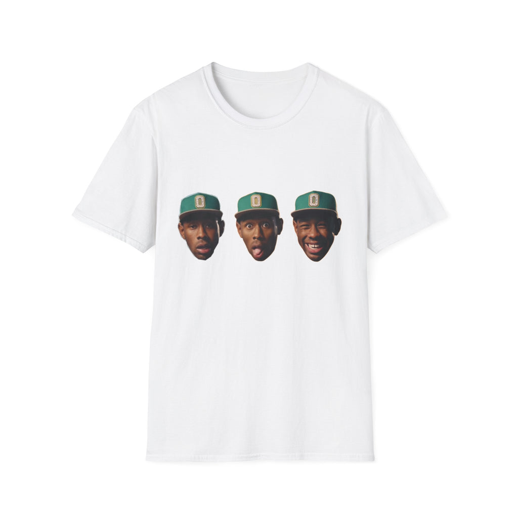 Triple Face Graphic T-Shirt — Playful Expression Tee