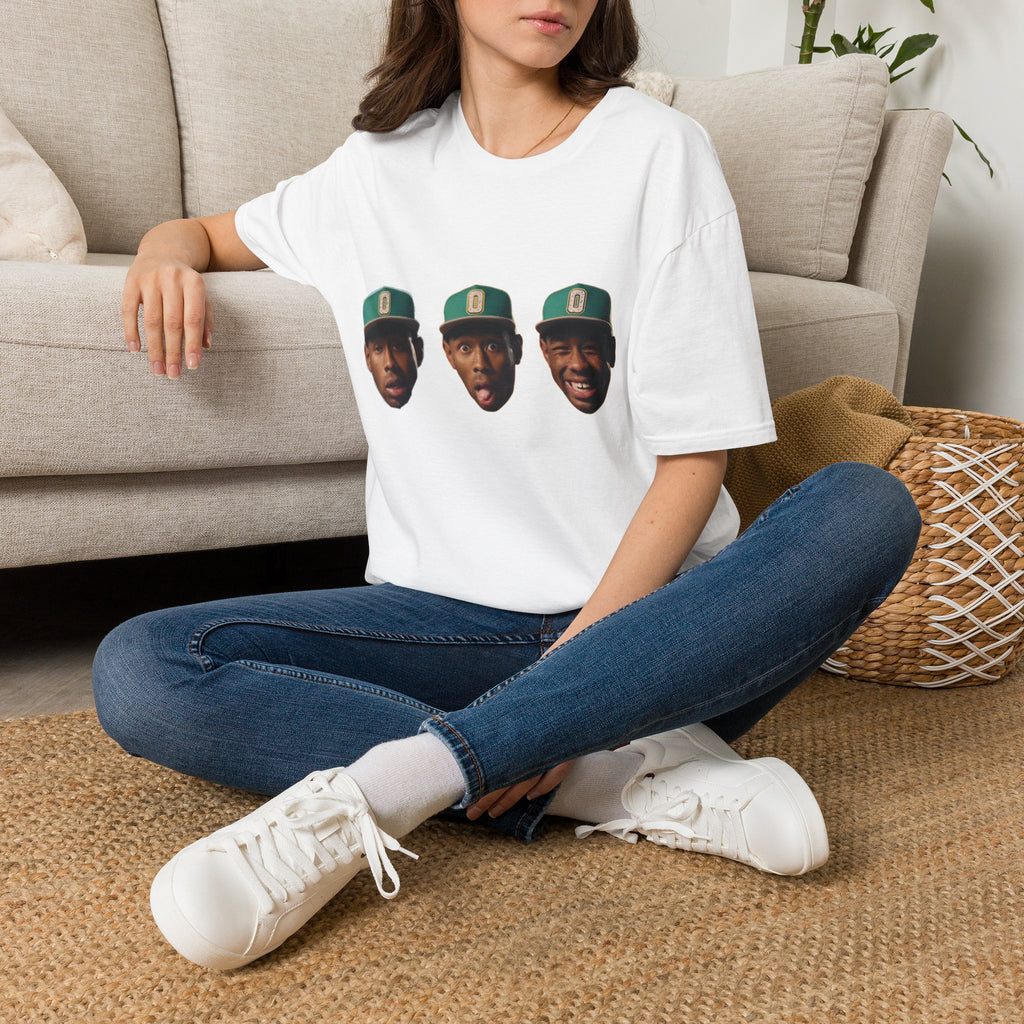 Triple Face Graphic T-Shirt — Playful Expression Tee