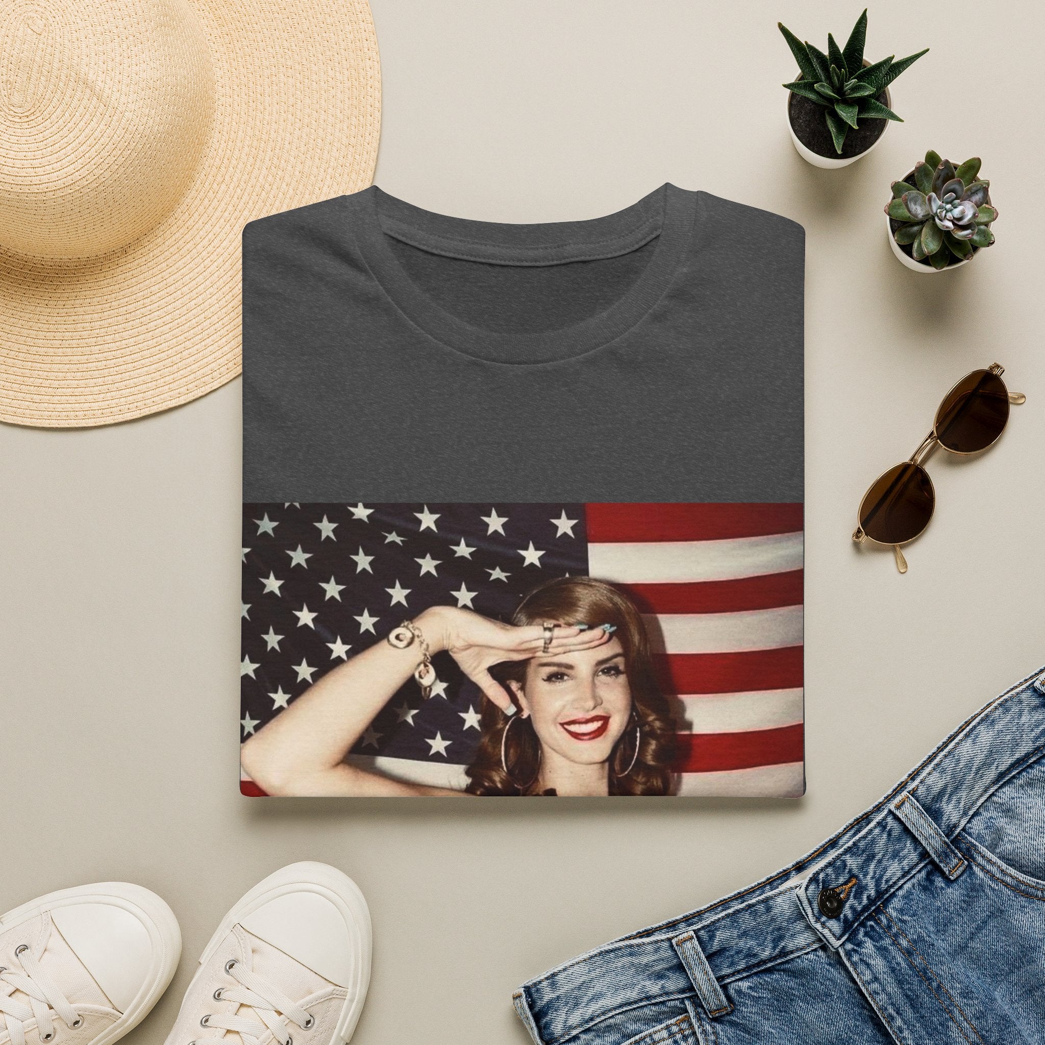 Patriotic Pin-Up T-Shirt — Retro Woman Saluting with American Flag