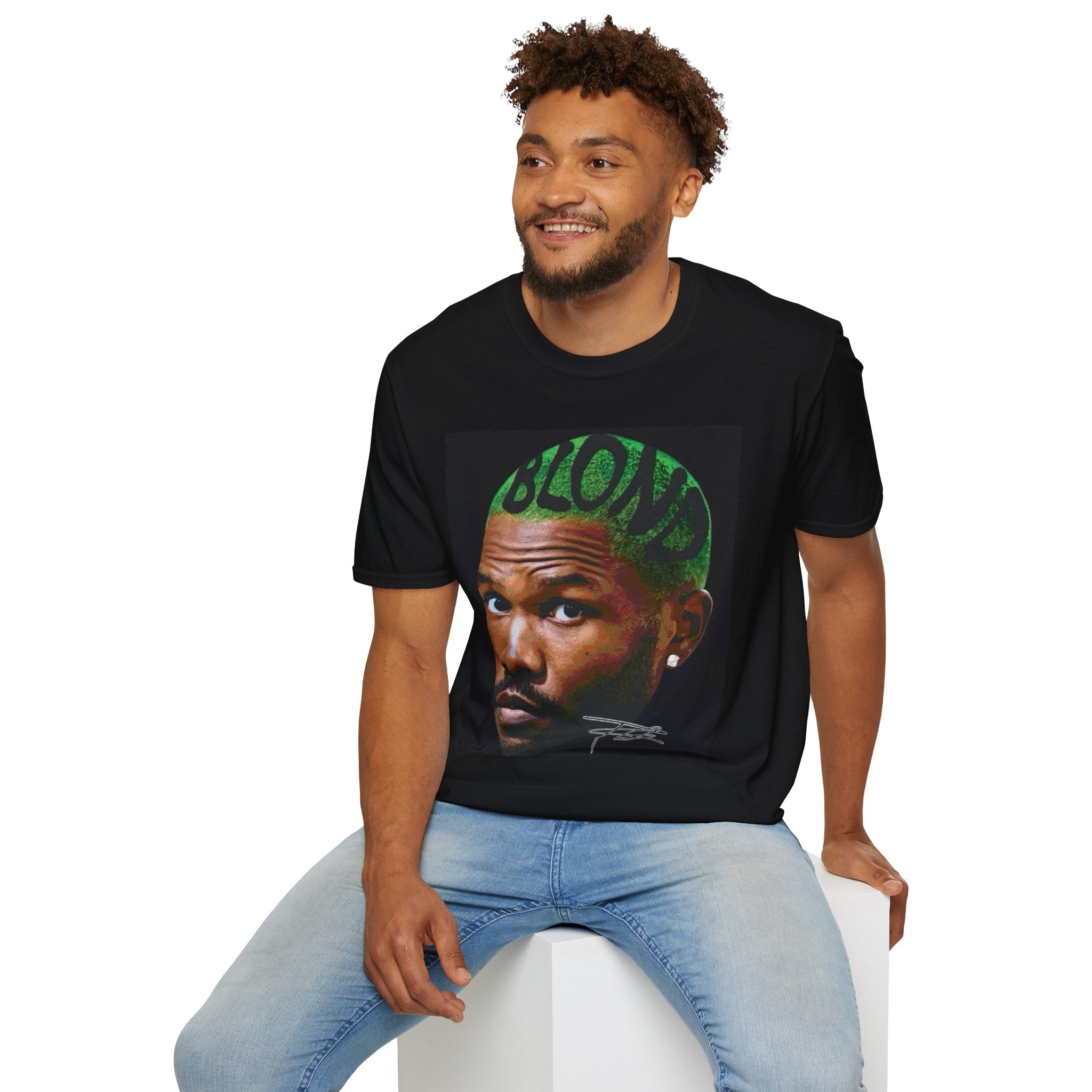 Graphic T‑Shirt — Portrait with 'BLOND' Green Hair Text