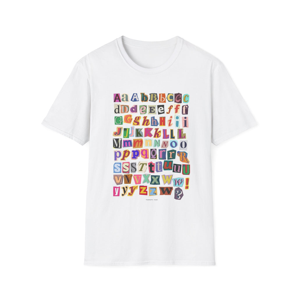 Alphabet Collage T-Shirt — Colorful Ransom-Note Letter Design for Teachers, Kids & Back-to-School