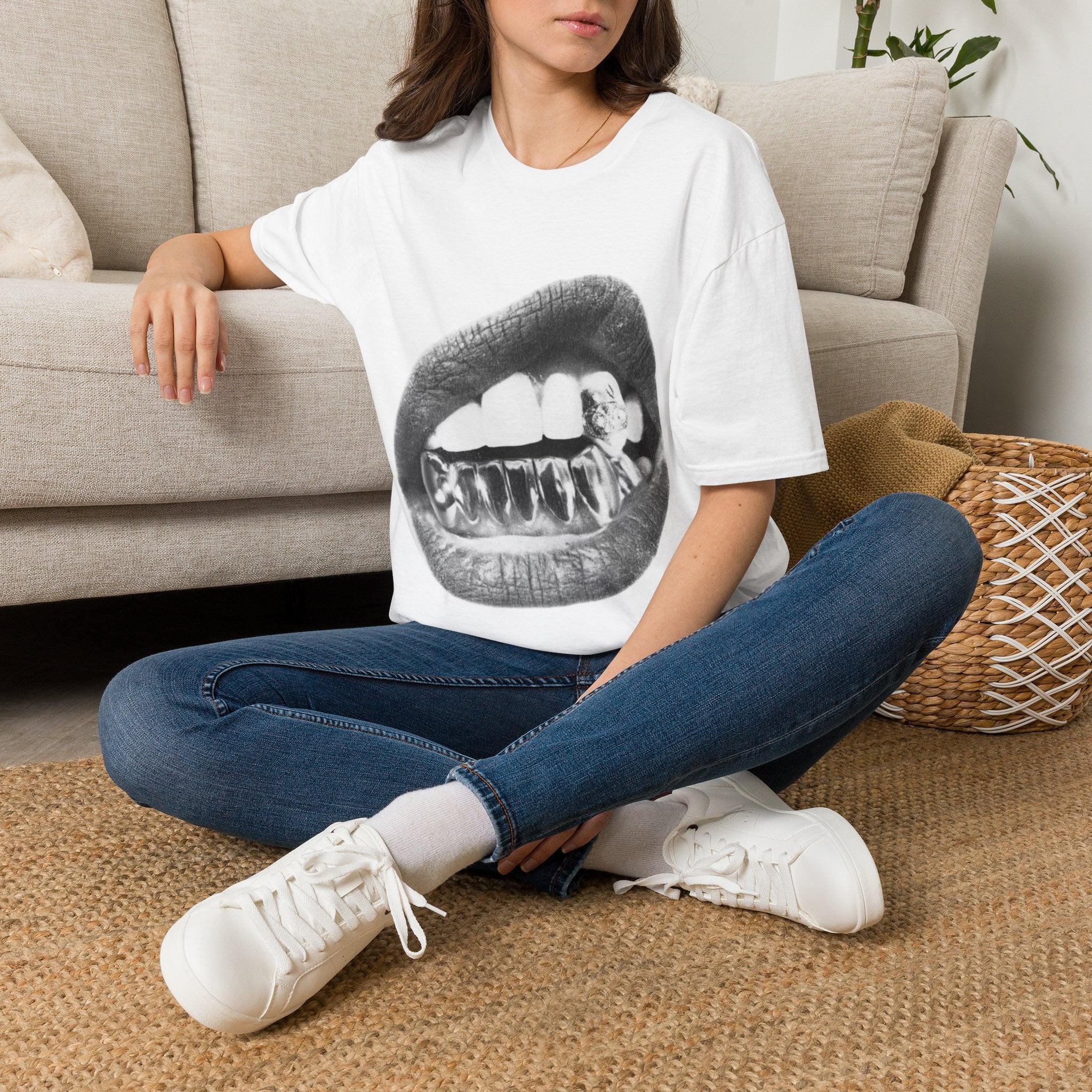 Grillz Bite T-Shirt — Black & White Mouth Graphic Tee