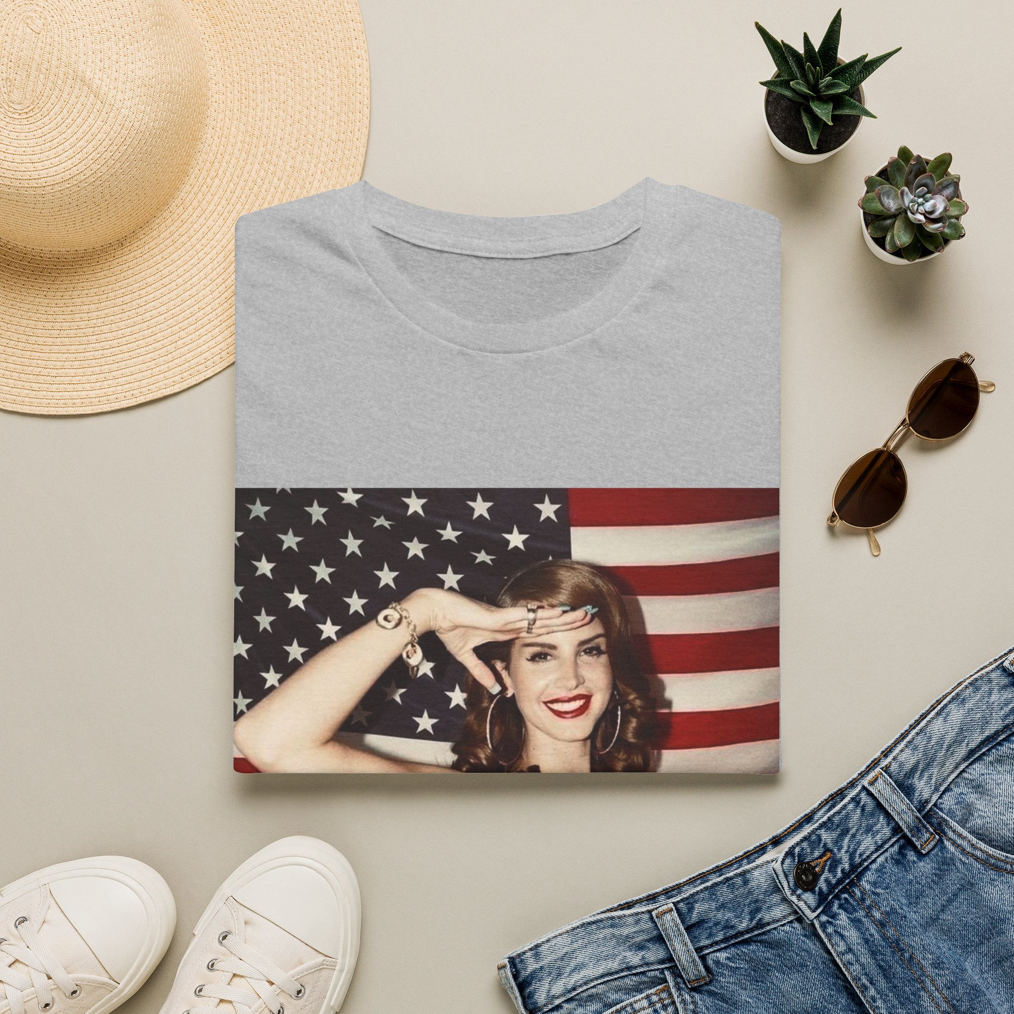 Patriotic Pin-Up T-Shirt — Retro Woman Saluting with American Flag