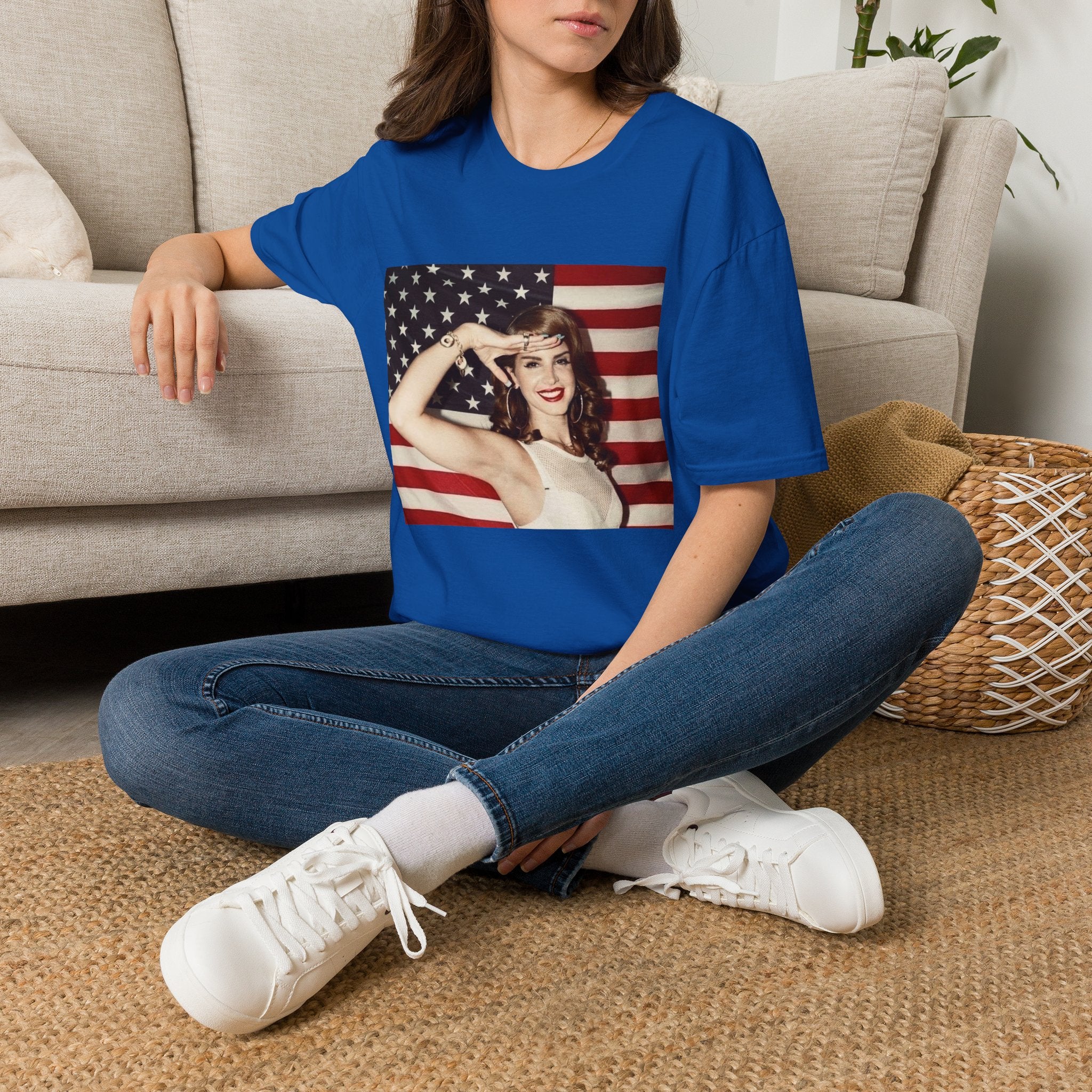 Patriotic Pin-Up T-Shirt — Retro Woman Saluting with American Flag