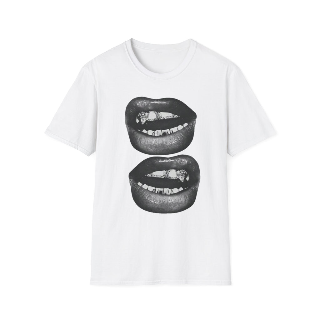 Graphic Lip Print T-Shirt — Retro Biting Lips Design