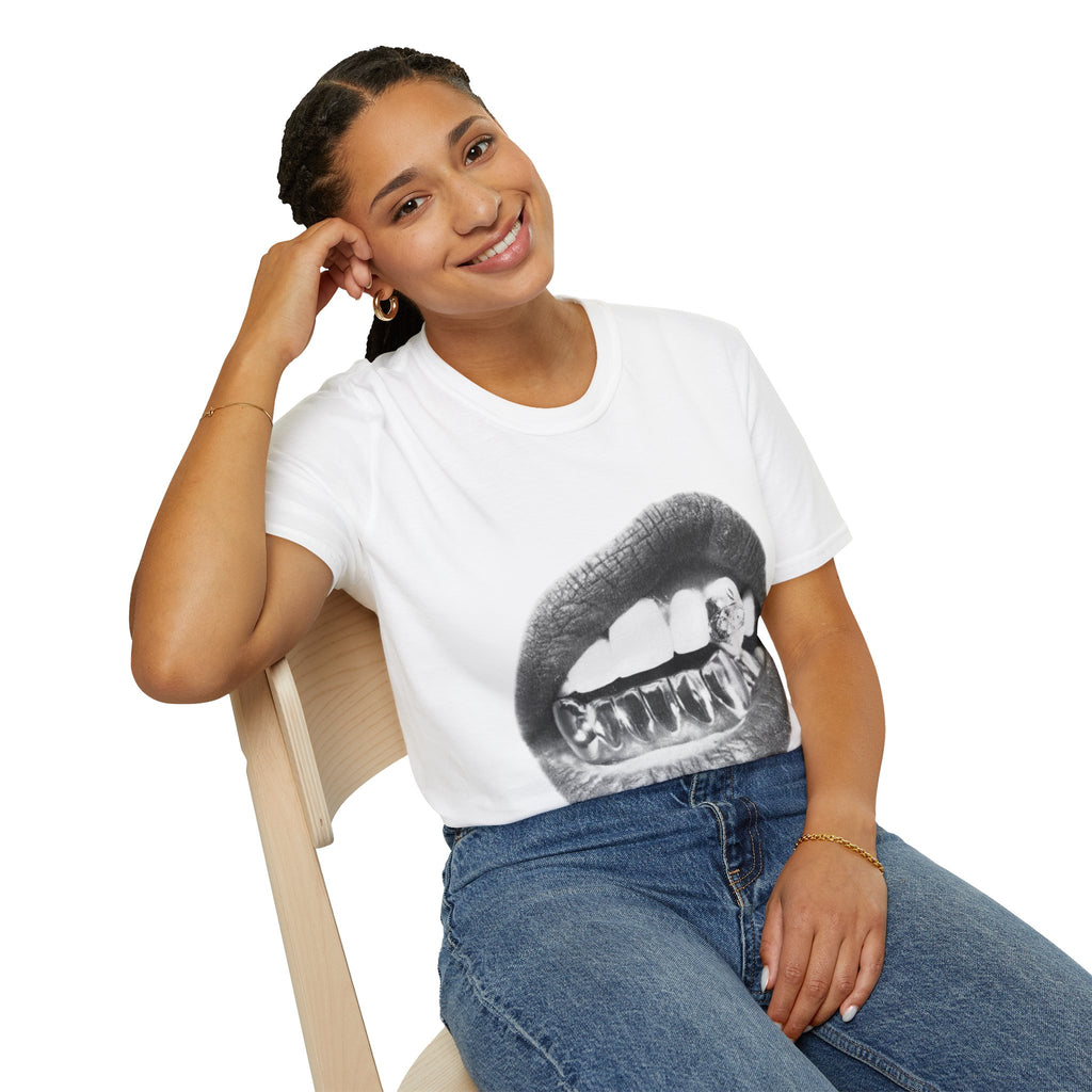 Grillz Bite T-Shirt — Black & White Mouth Graphic Tee