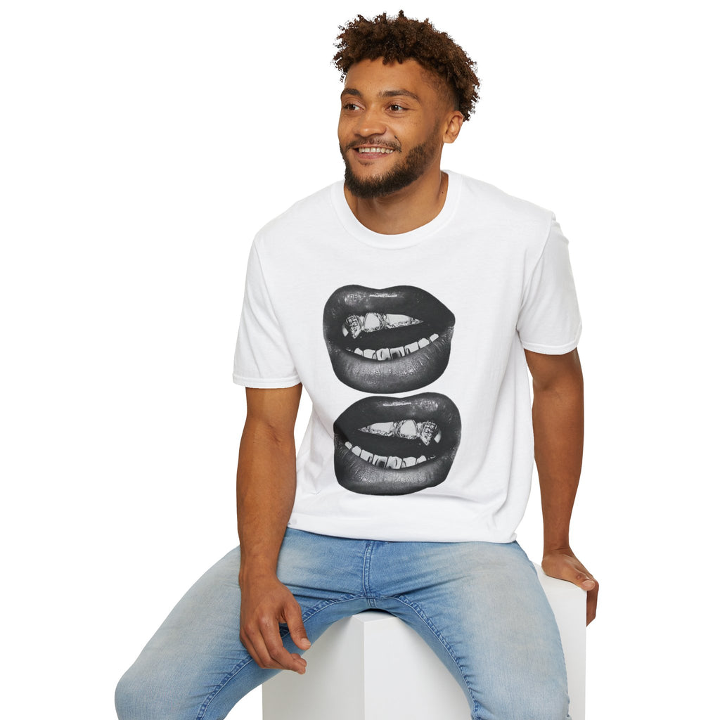 Graphic Lip Print T-Shirt — Retro Biting Lips Design